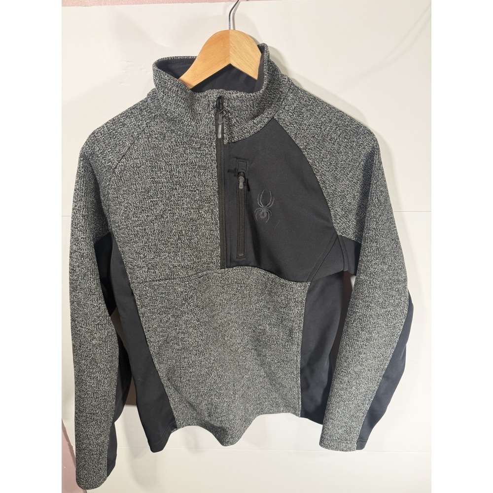Spyder Womens Small Quarter Zip Pullover Gray Black Fleece Jacket Athletic